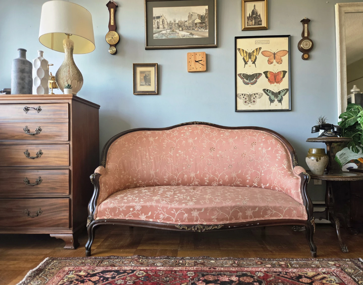 Antique Mahogany & Brass Frame Victorian Settee