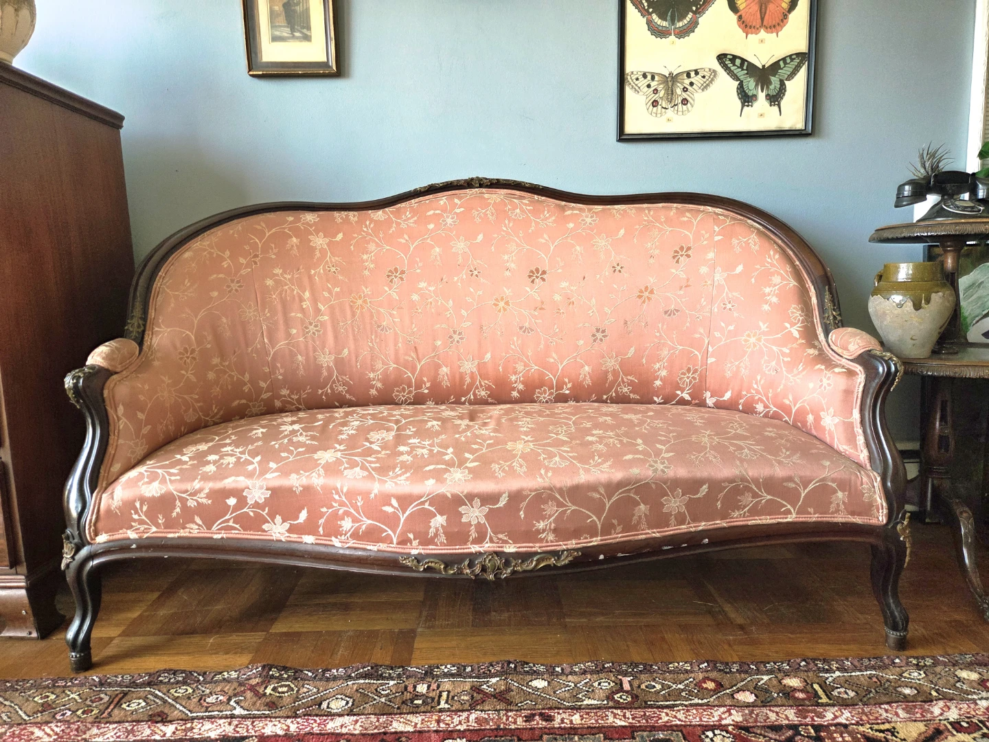 Antique Mahogany & Brass Frame Victorian Settee - photo 3
