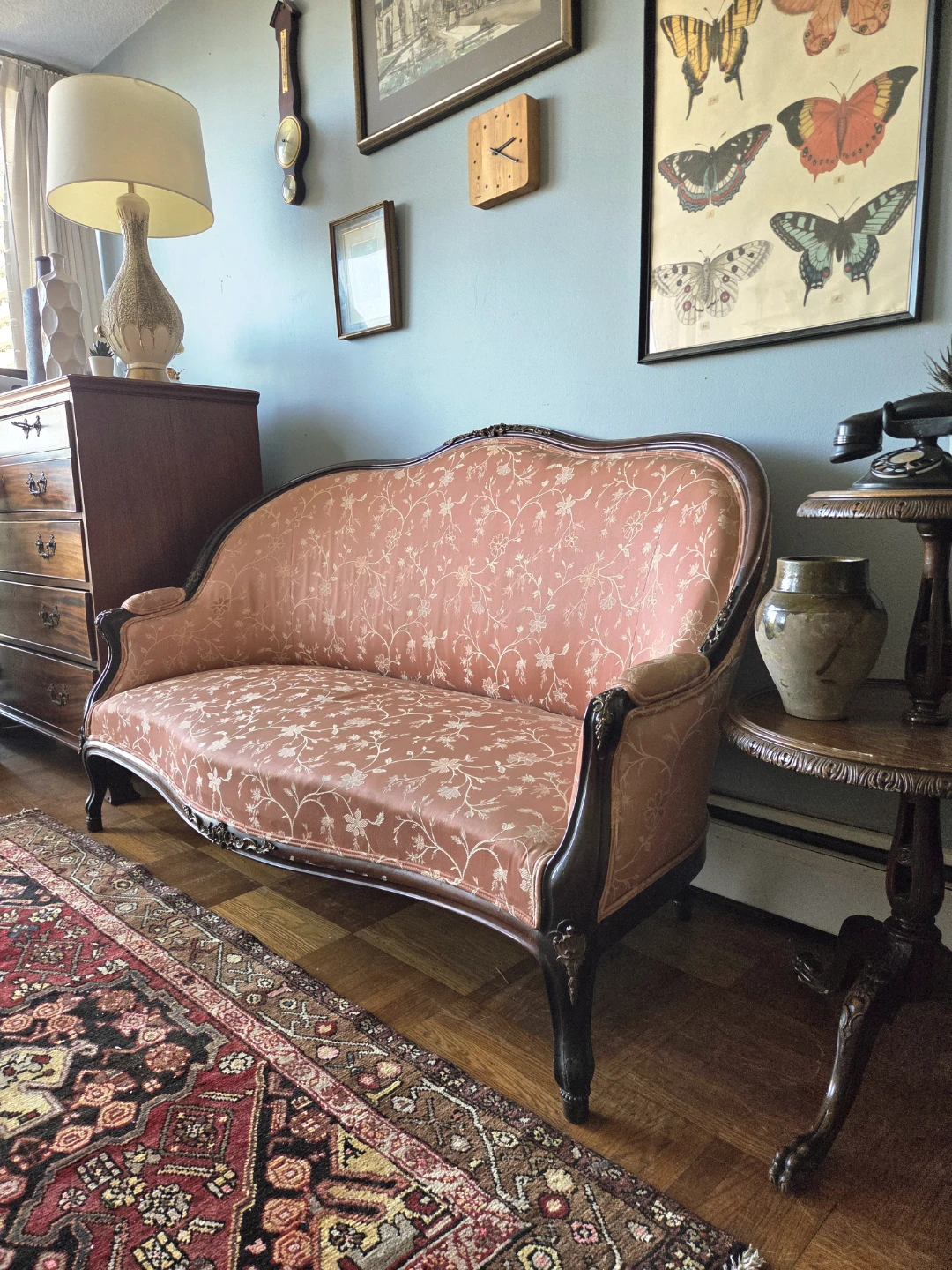 Antique Mahogany & Brass Frame Victorian Settee - photo 4