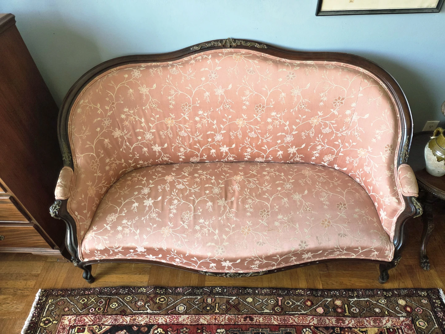 Antique Mahogany & Brass Frame Victorian Settee - photo 5