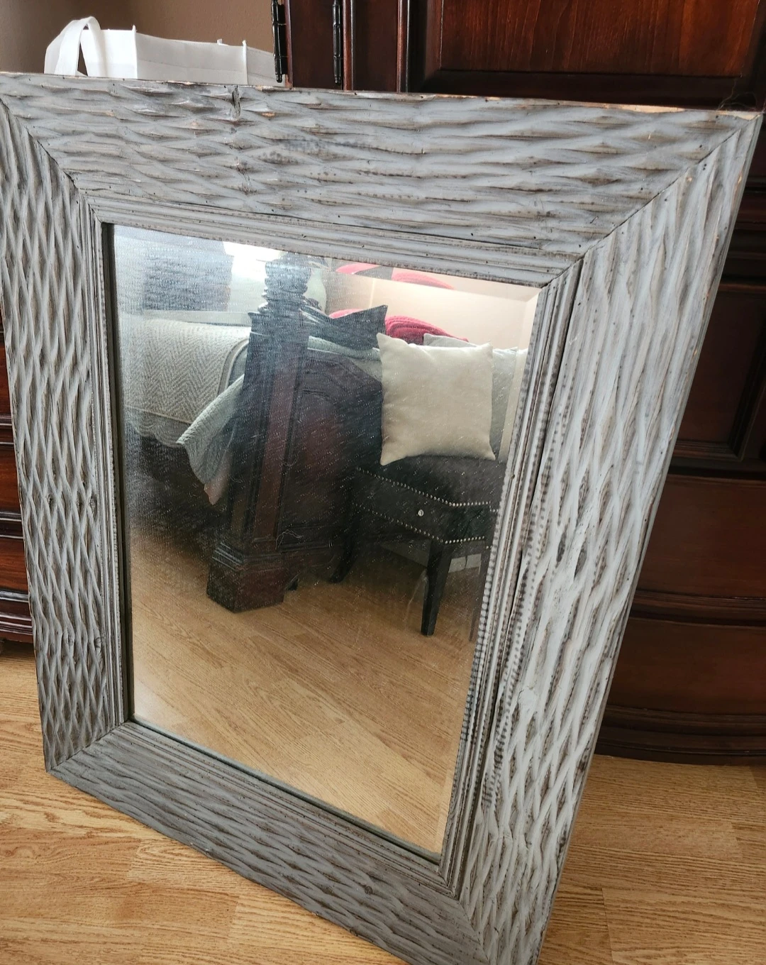 Large Textured Grey Wood Mirror