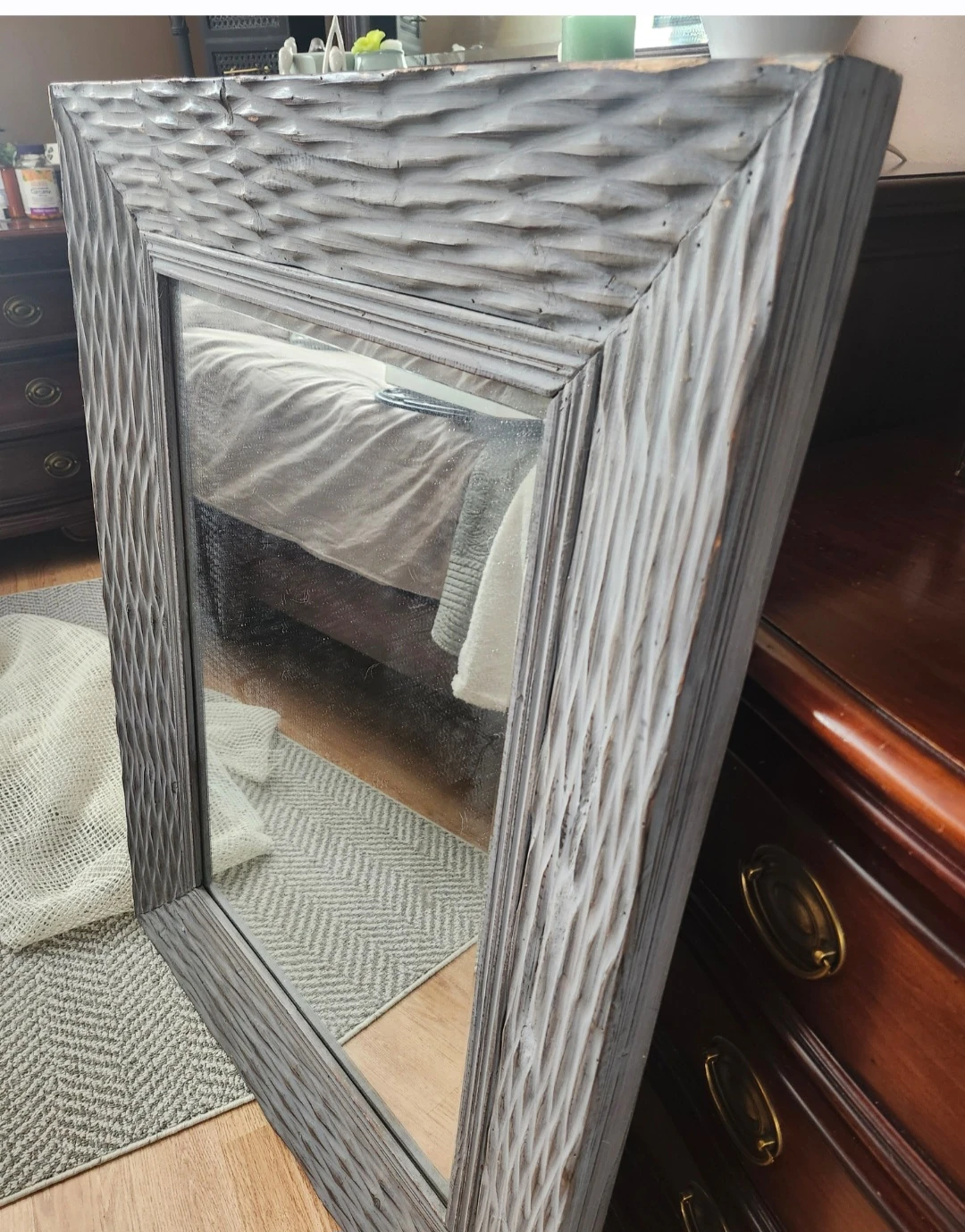 Large Textured Grey Wood Mirror - photo 4