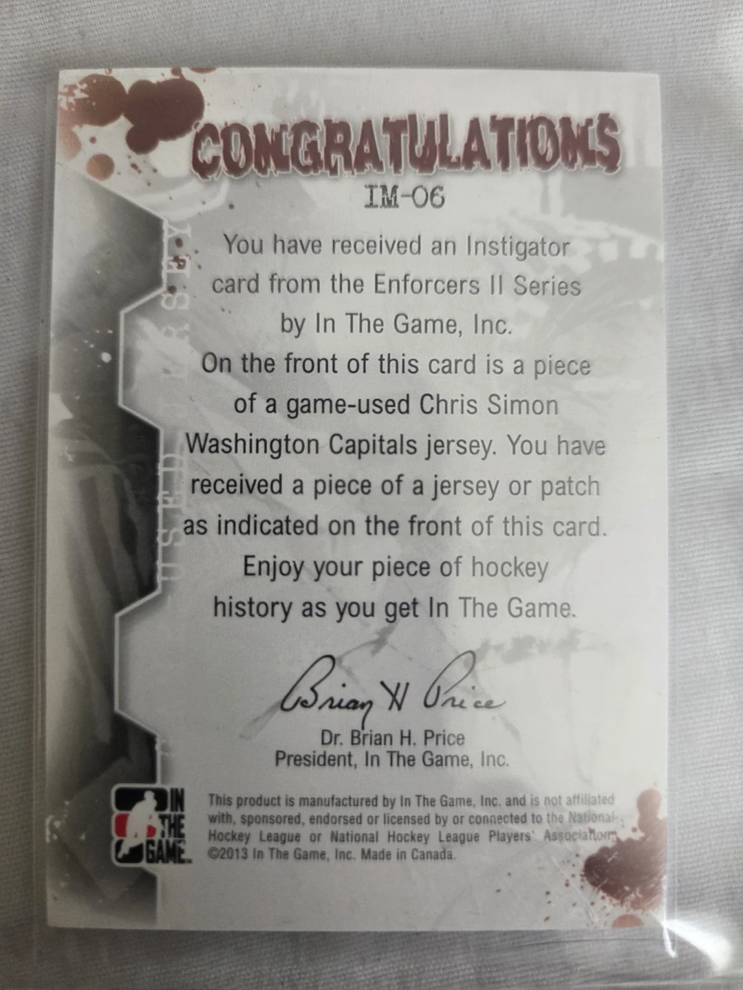 In The Game Enforcers II Chris Simon Instigator Hockey Card - photo 2
