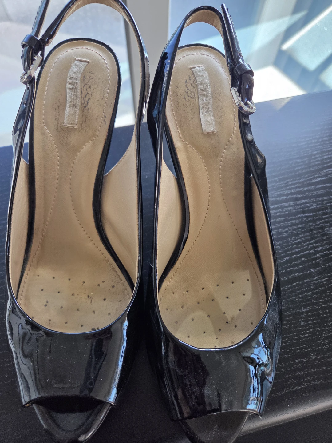 Geox Black Patent Slingback Heels
