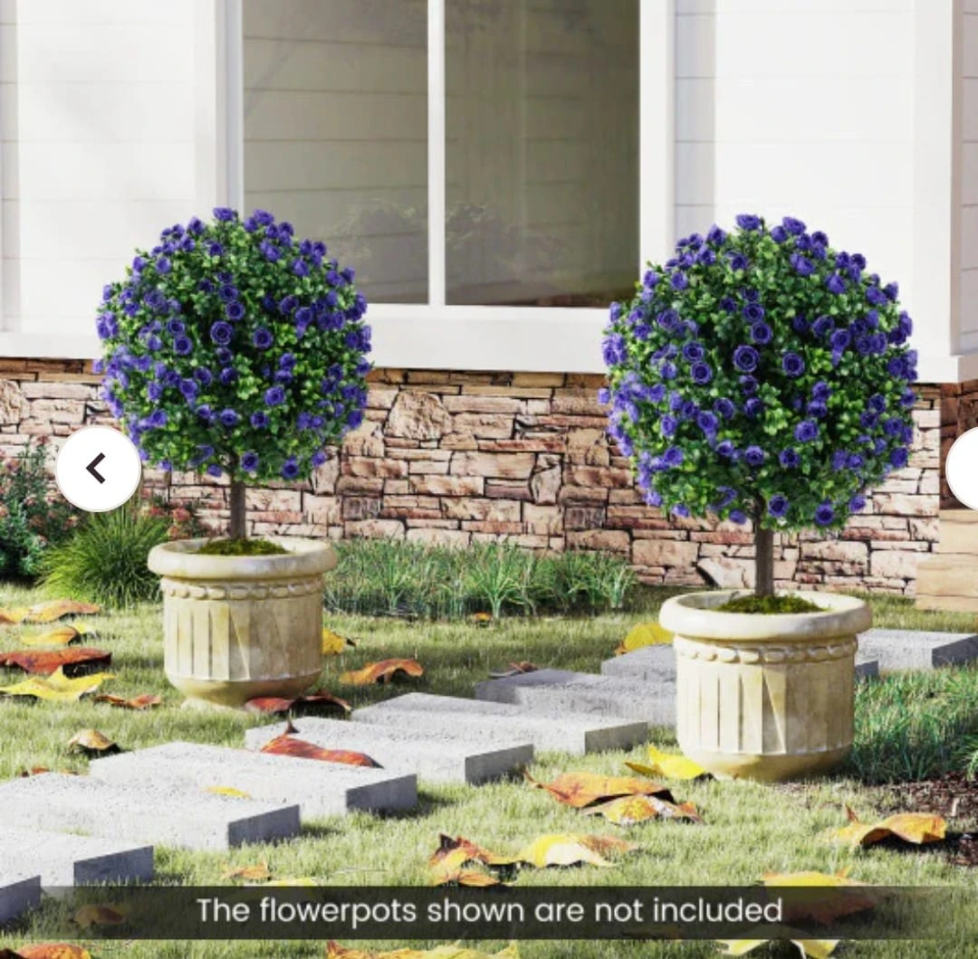 Set of 2 Artificial Purple Rose Topiary Ball Trees - 22 Inch - photo 3