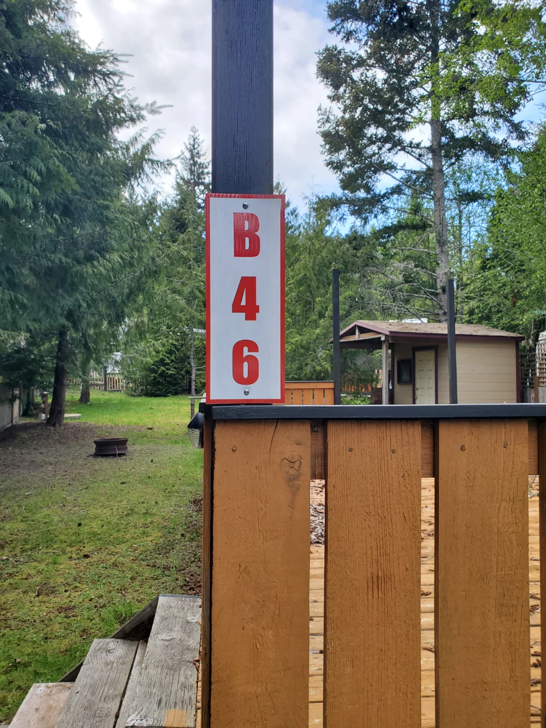Wooden Deck with Steps and B46 Sign
