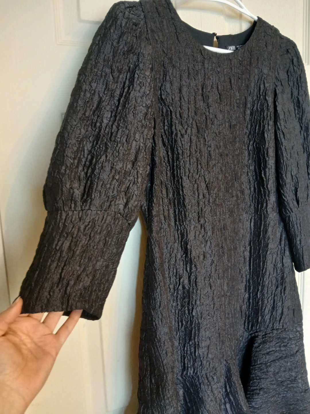 Zara black textured long sleeve ruffle hem dress size S - photo 4