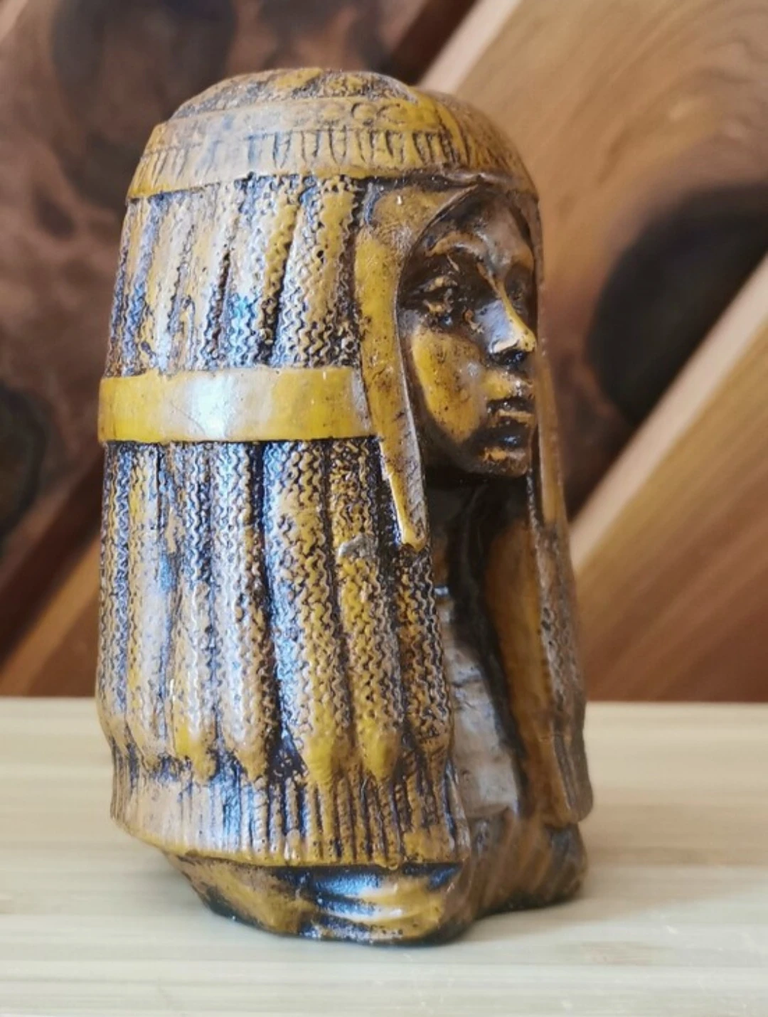 Vintage Hand Carved Egyptian Queen Bust Cleopatra Sculpture - photo 4