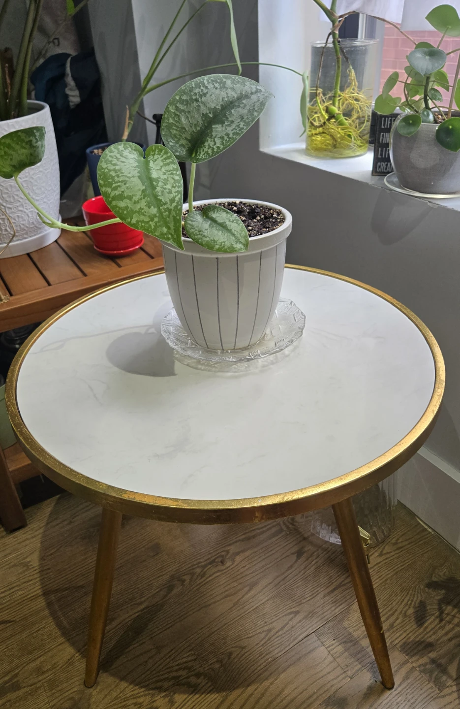 MOVE OUT SALE: Marble Top Accent Table with Gold Legs
