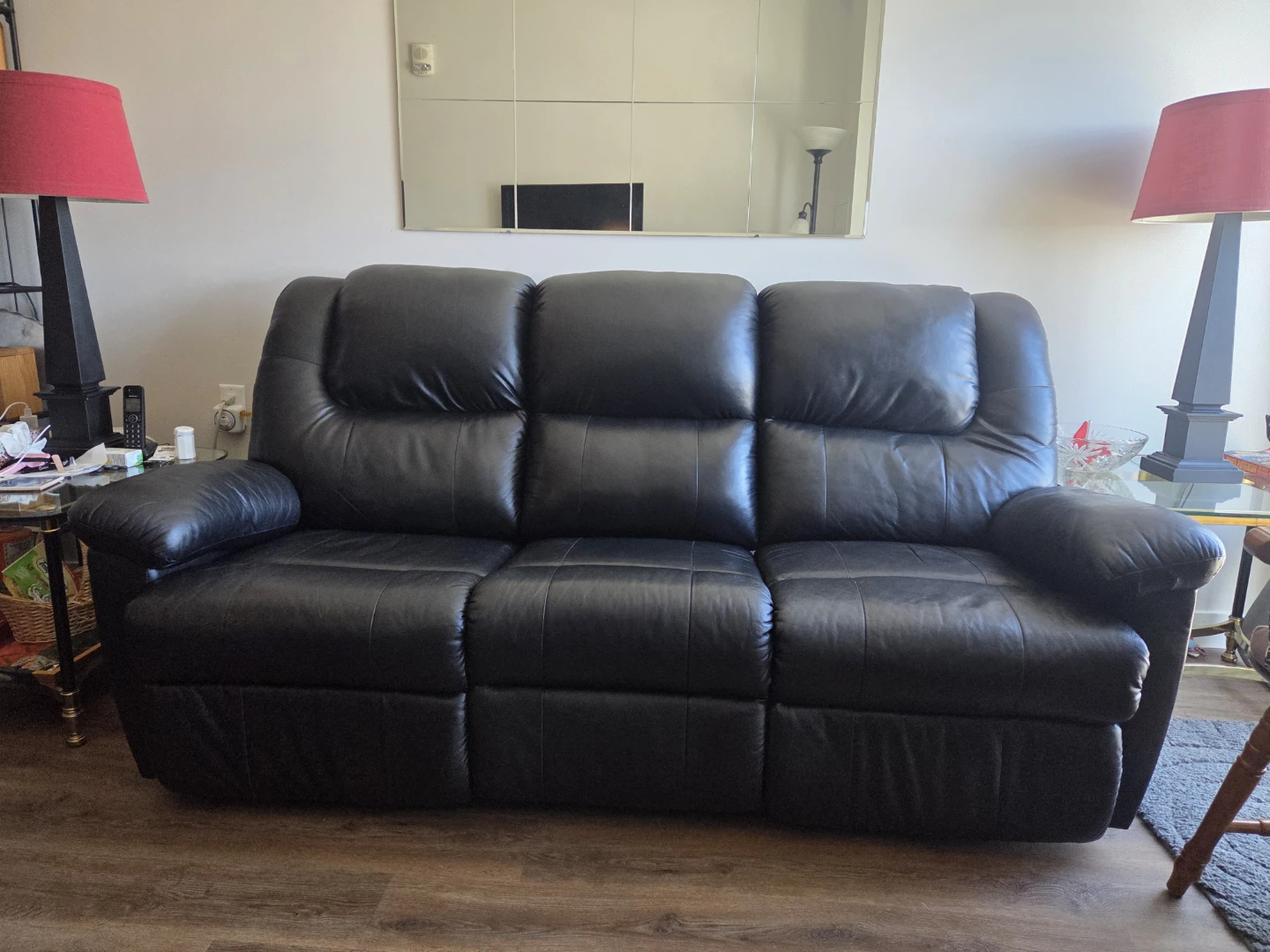 Black leather electric recliner sofa