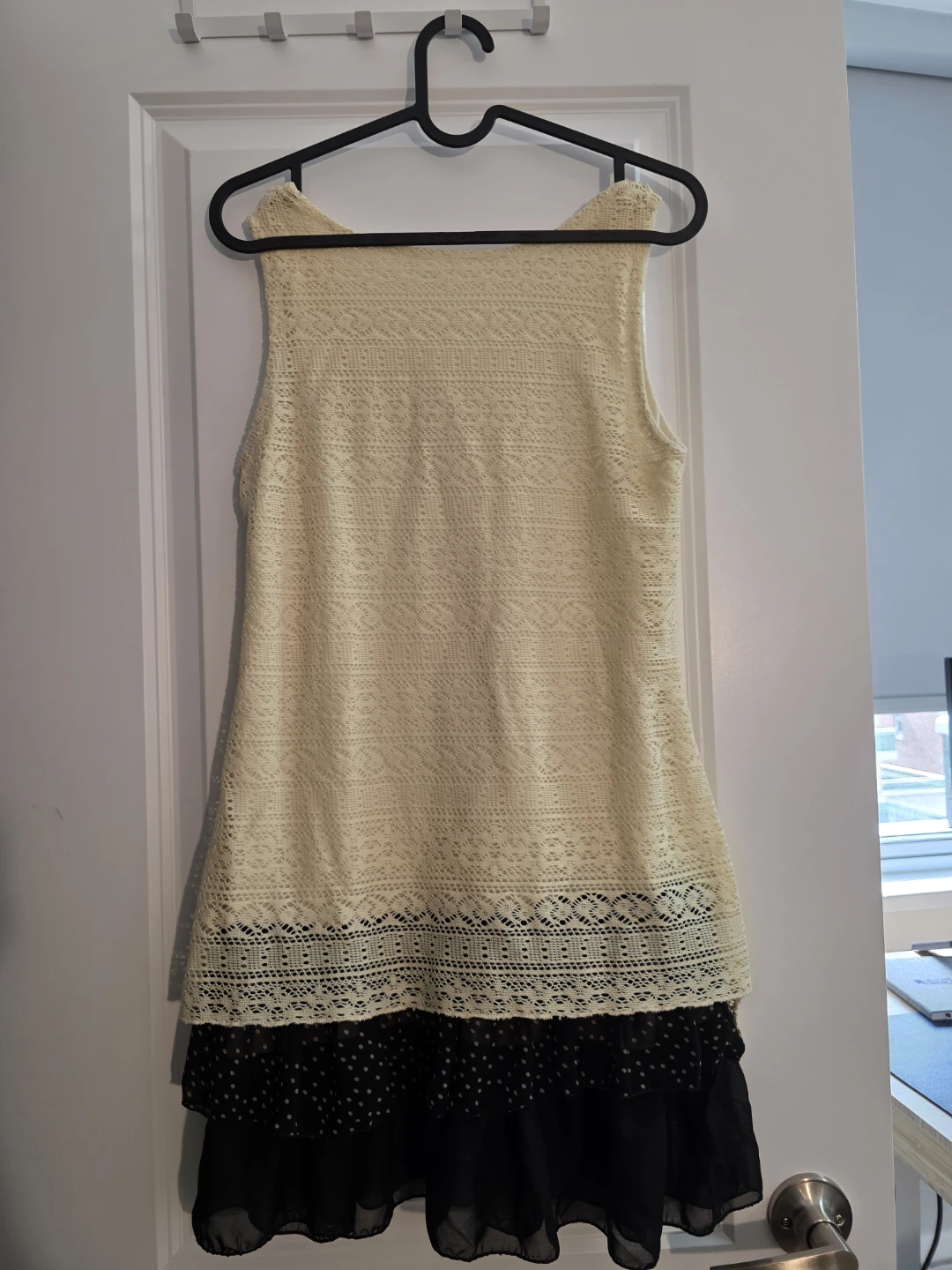Creamy White Dress with dotted black layer - photo 2
