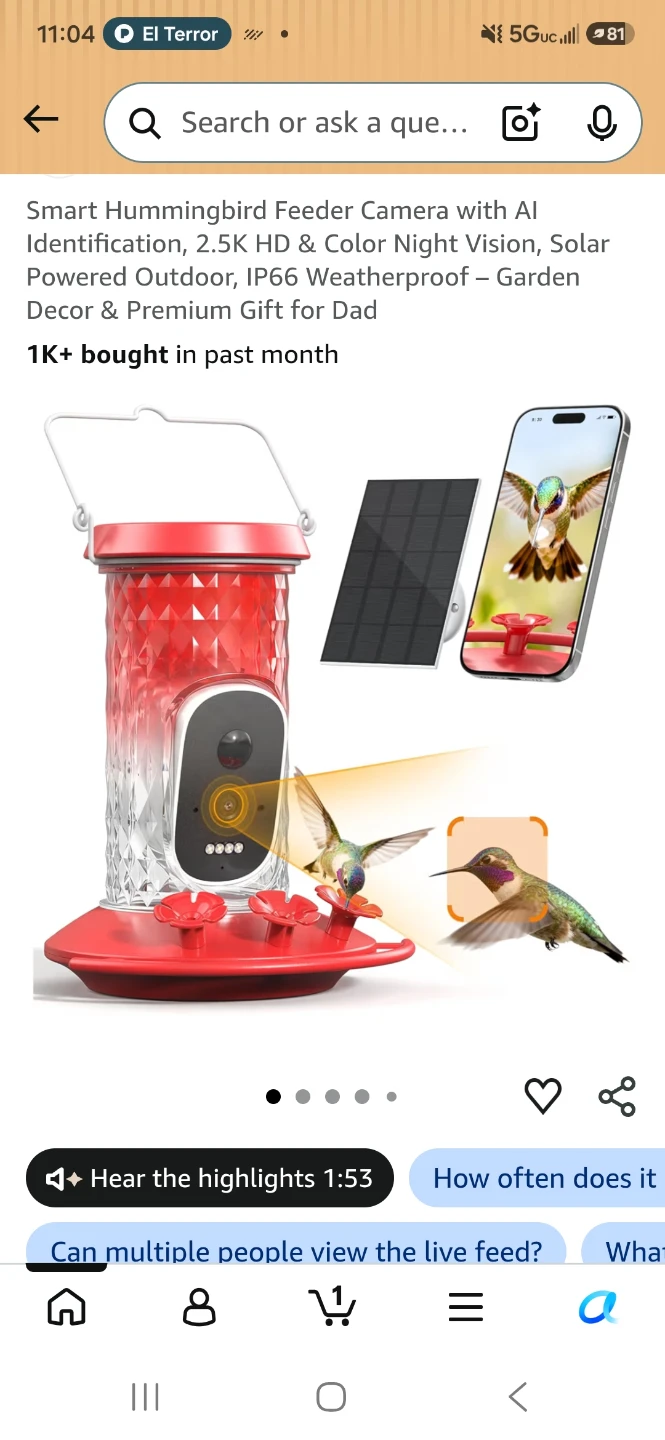 WLNYUGS Smart Hummingbird Feeder Camera with AI