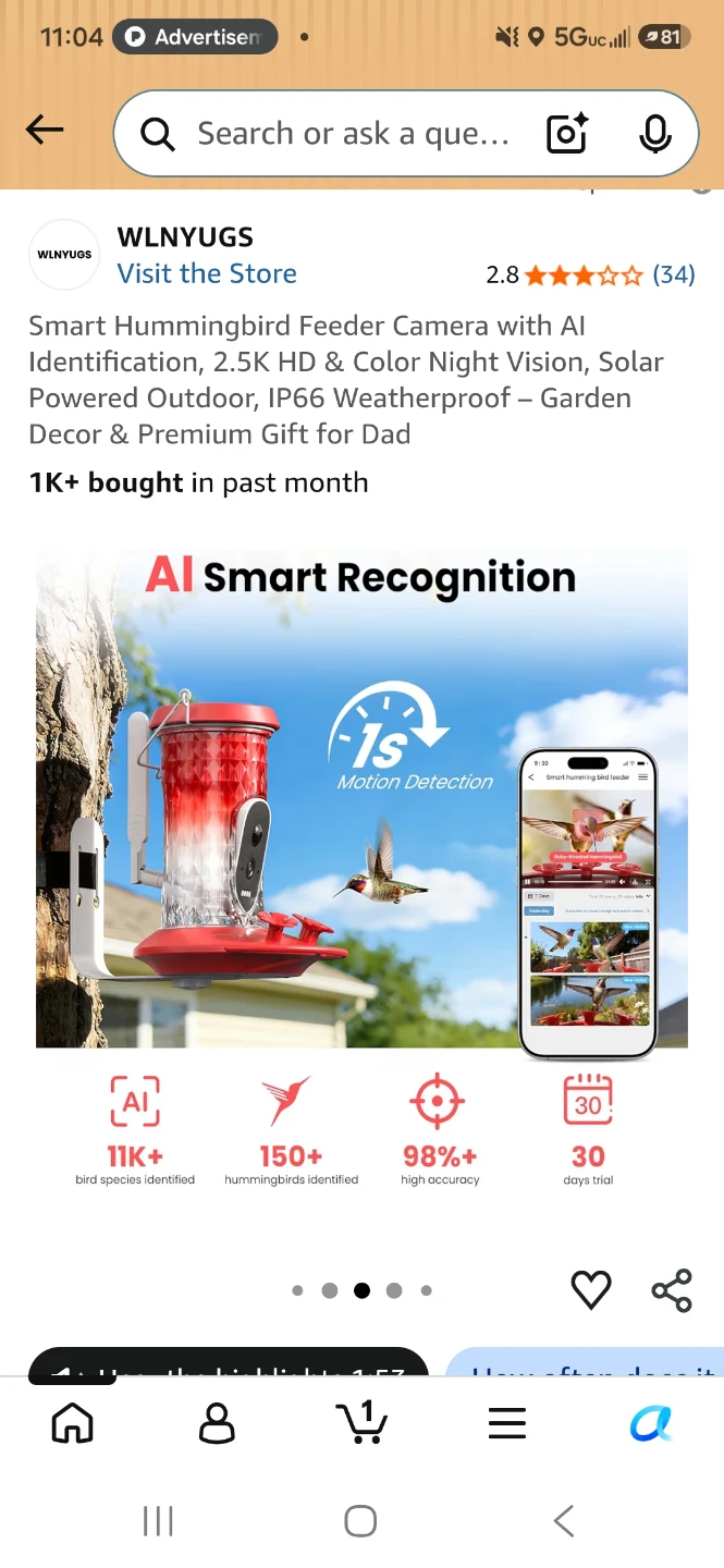 WLNYUGS Smart Hummingbird Feeder Camera with AI - photo 2