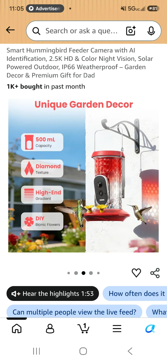 WLNYUGS Smart Hummingbird Feeder Camera with AI - photo 5