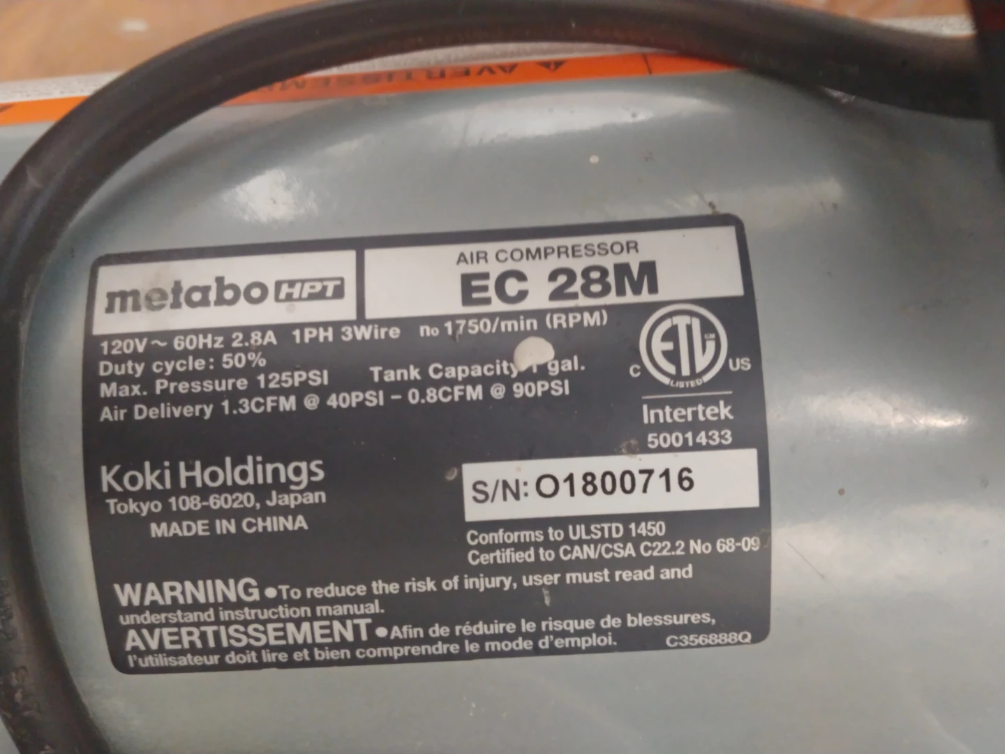 Metabo HPT EC28M Air Compressor - photo 2