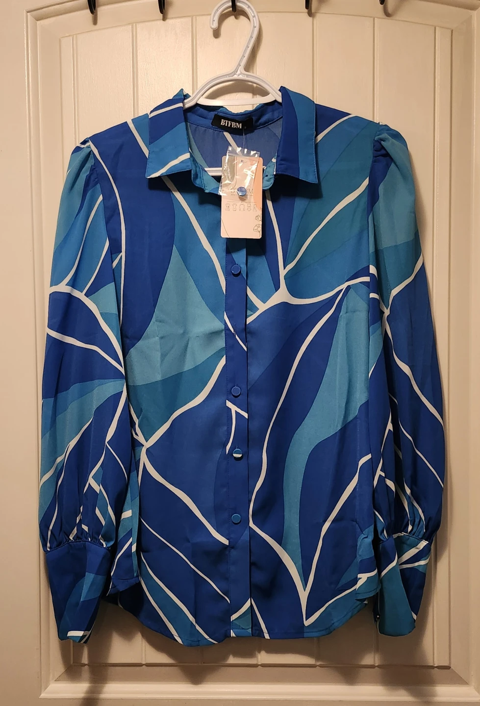 BTFBM Blue Swirl Print Blouse - Size S