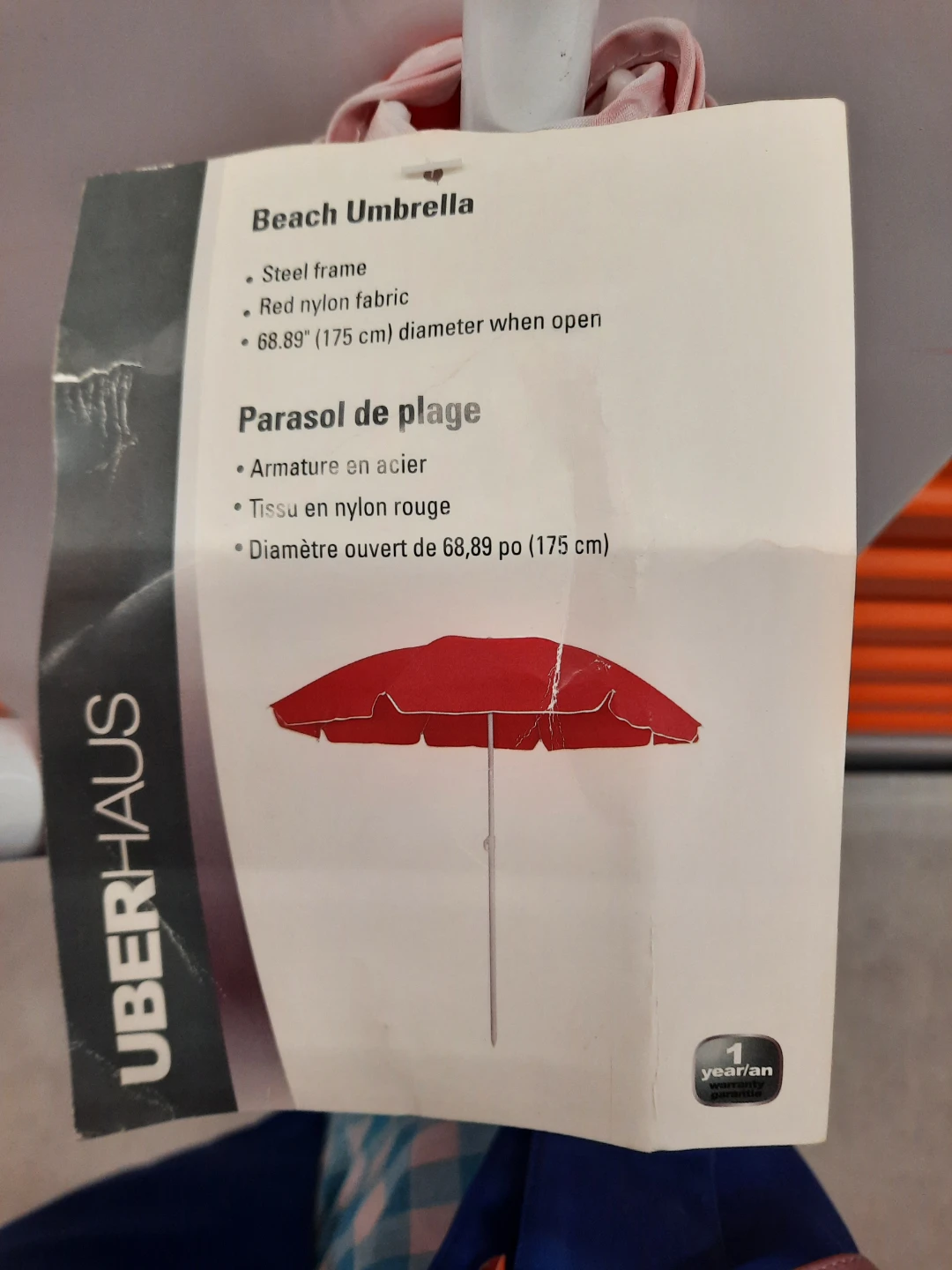 NWT Red Beach Umbrella with Steel Frame - photo 2