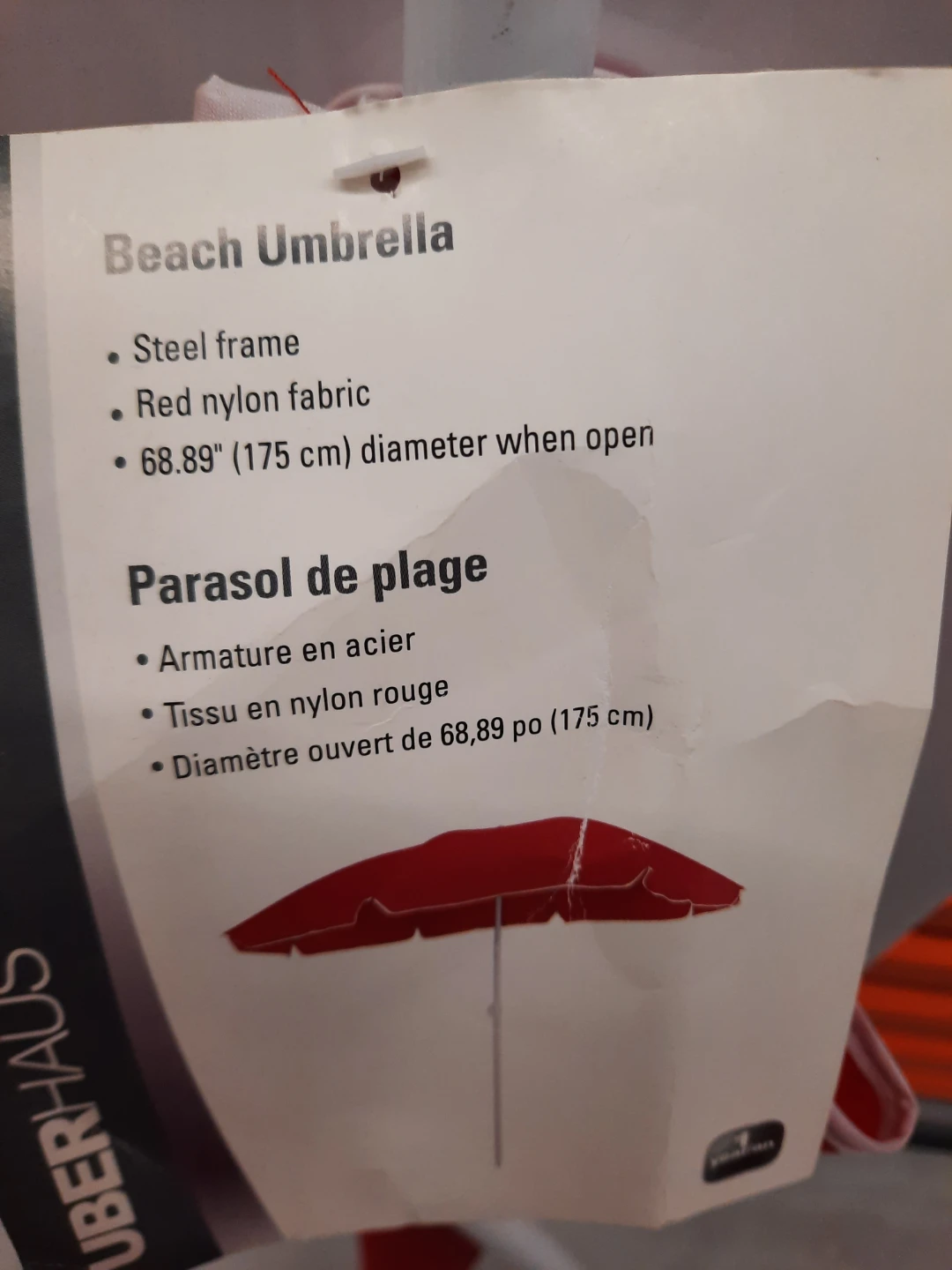 NWT Red Beach Umbrella with Steel Frame - photo 3