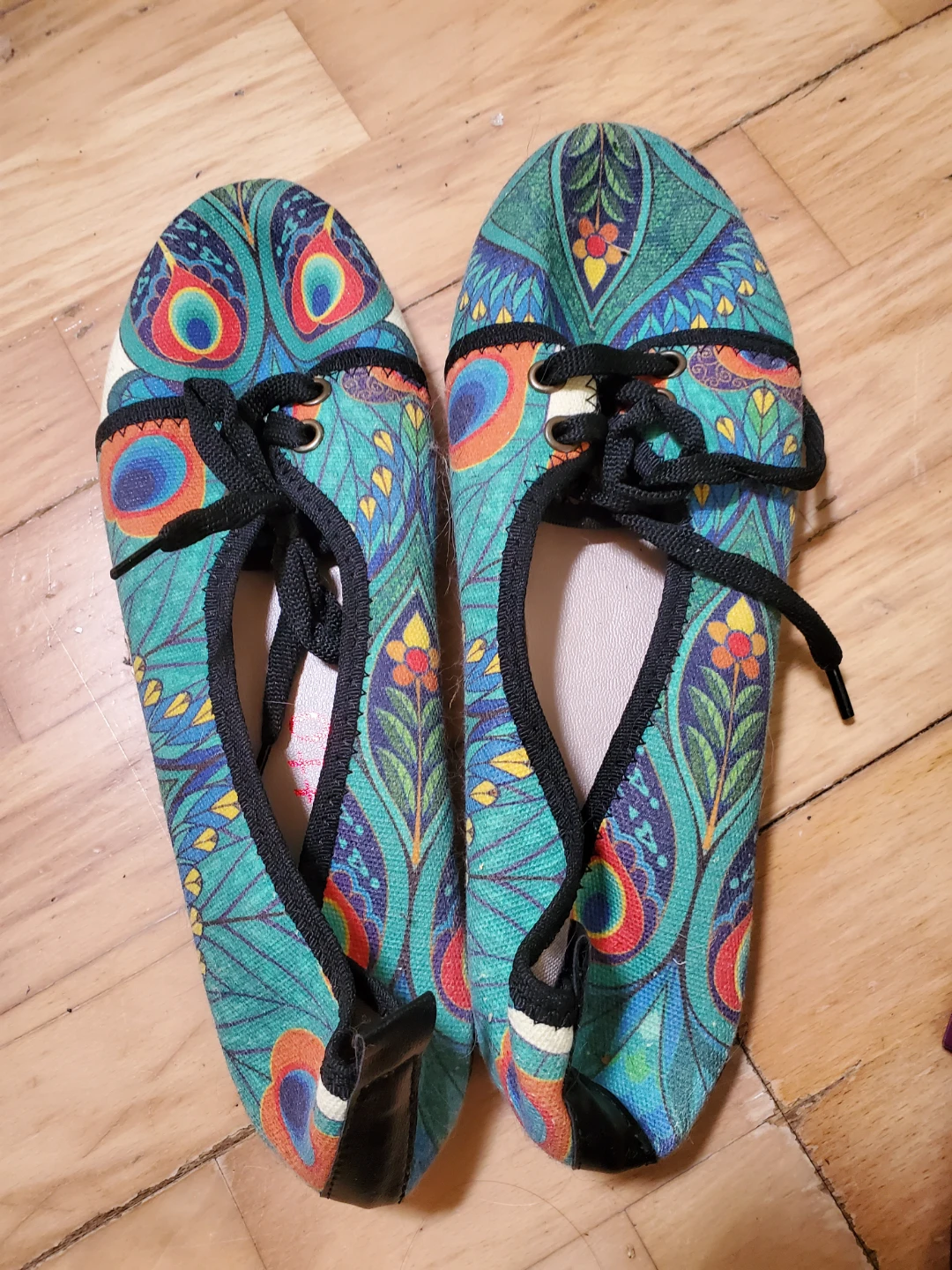 Peacock Print Flats - Size 39