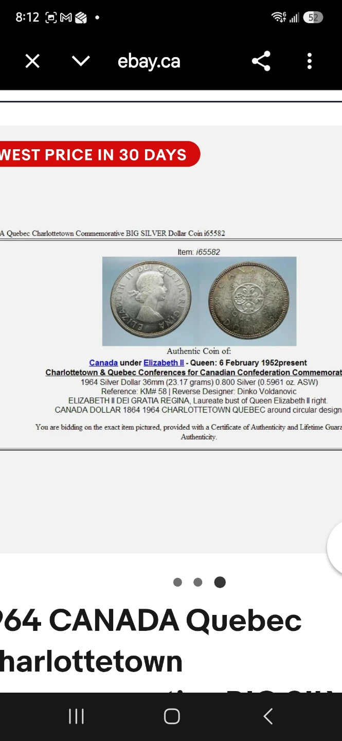 1864 Canada Charlottetown Commemorative Big Silver Dollar Coin - photo 3