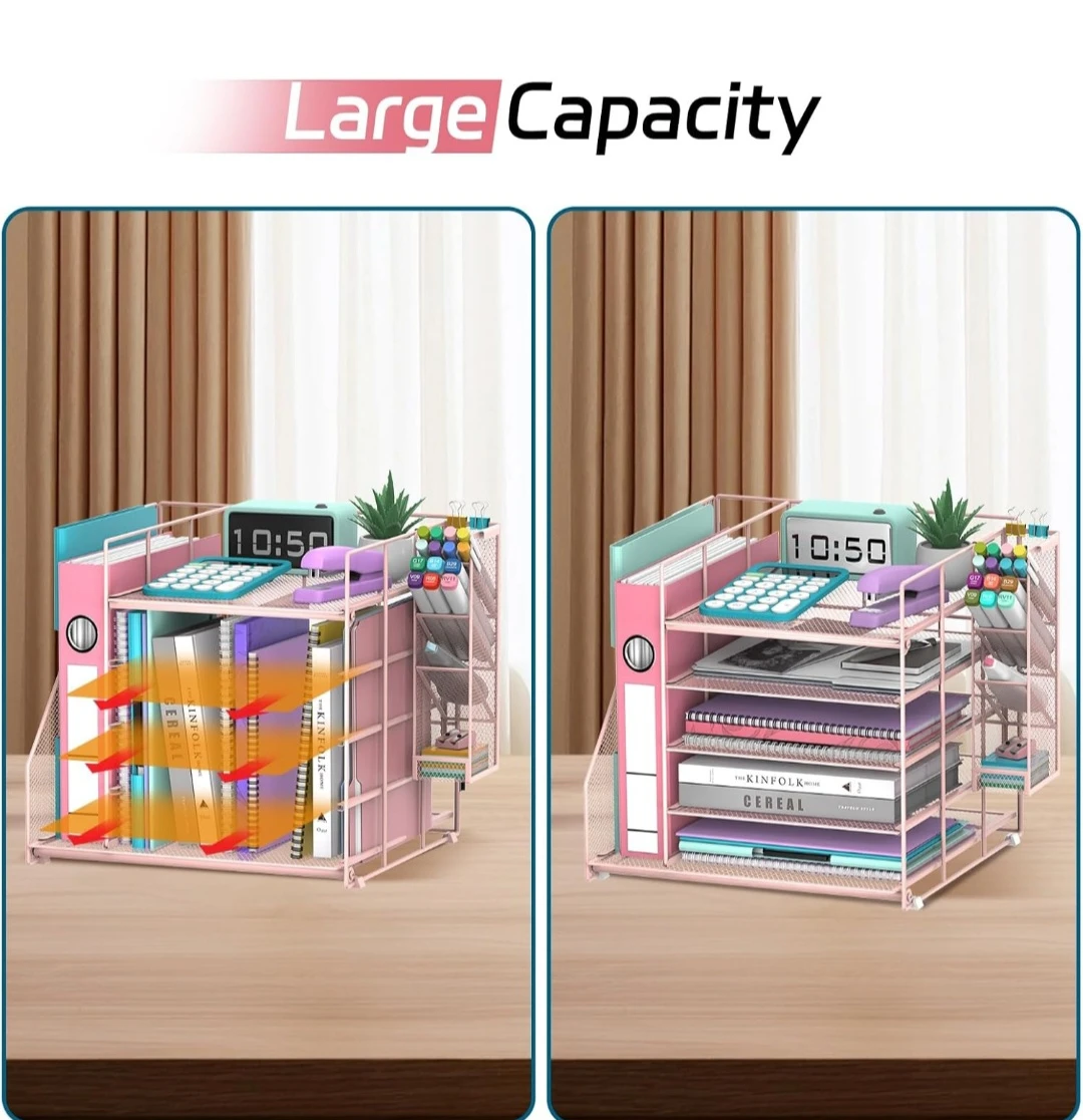 Pink Mesh Desk Organizer with Multiple Compartments - photo 5