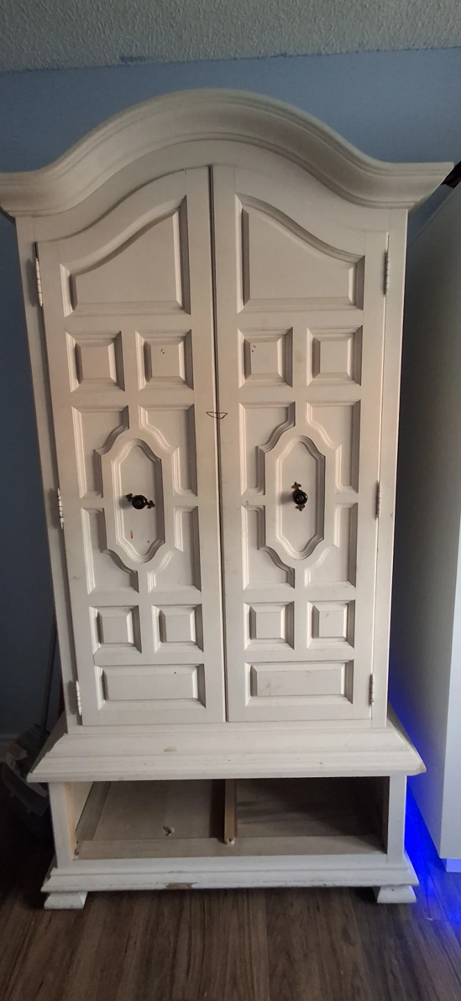 White Armoire with Drawers and Hanging Rod