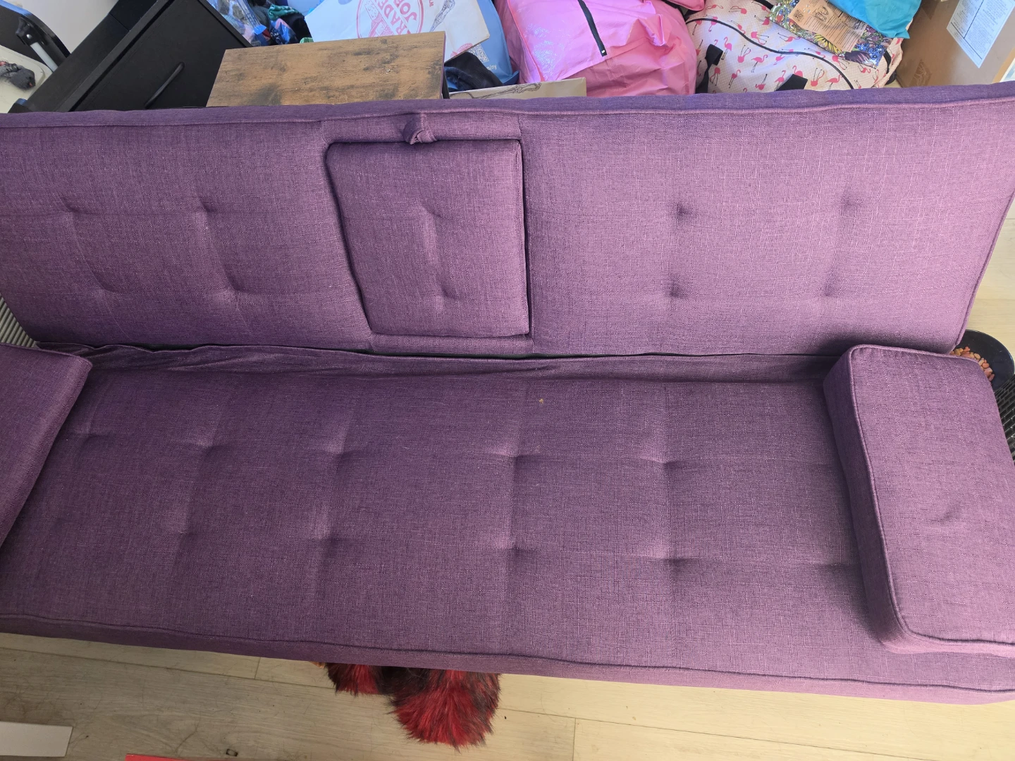 Purple Futon Sofa with Cup Holders