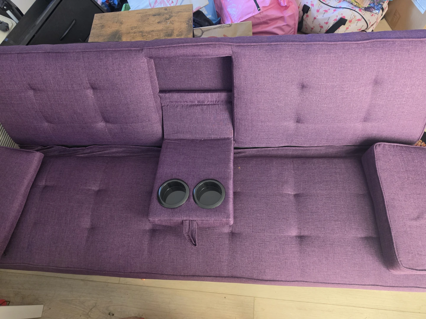 Purple Futon Sofa with Cup Holders - photo 2