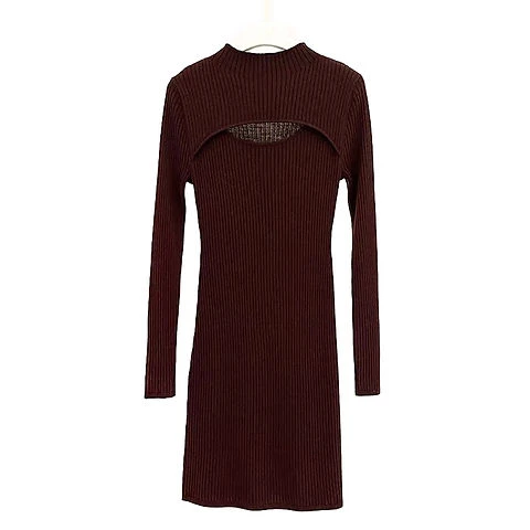 ⚽ Brown Ribbed Knit Dress