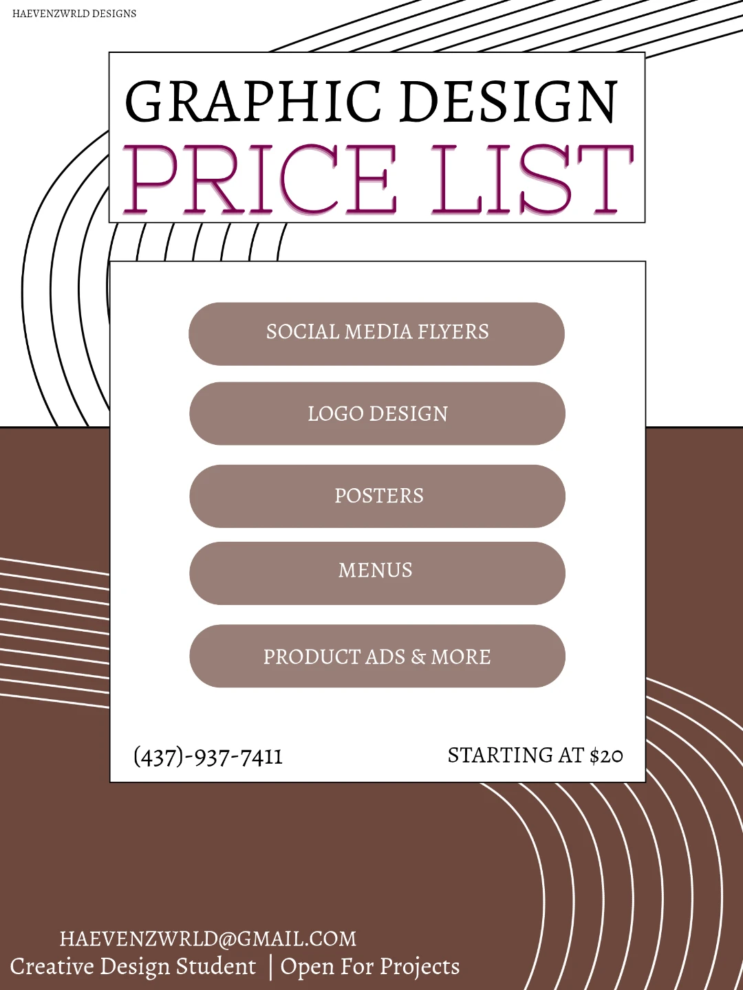 Graphic Design Price List - Starting at $20