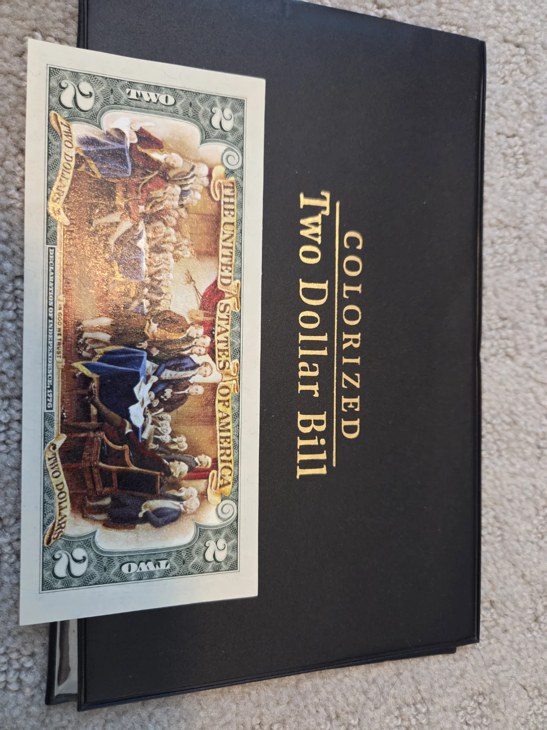 Colorized Two Dollar Bill USD in case