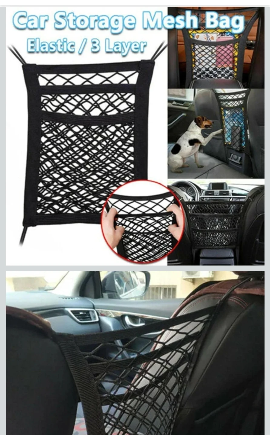NEW Car Storage Mesh Bag Elastic/3 Layer