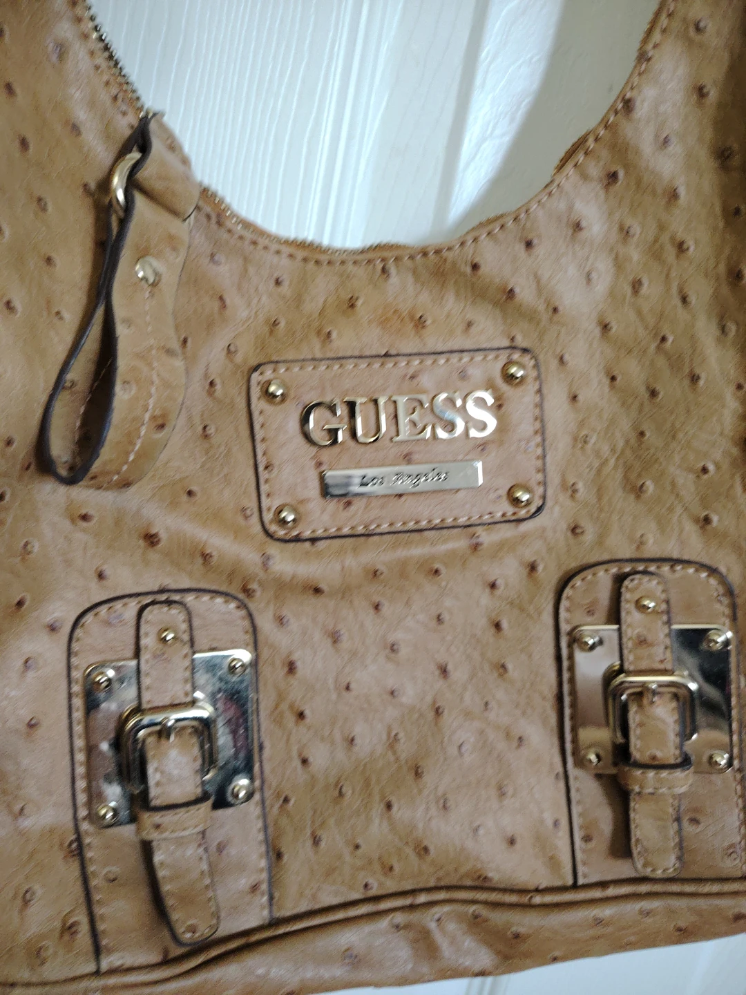GUESS Brown Ostrich Embossed Hobo Bag