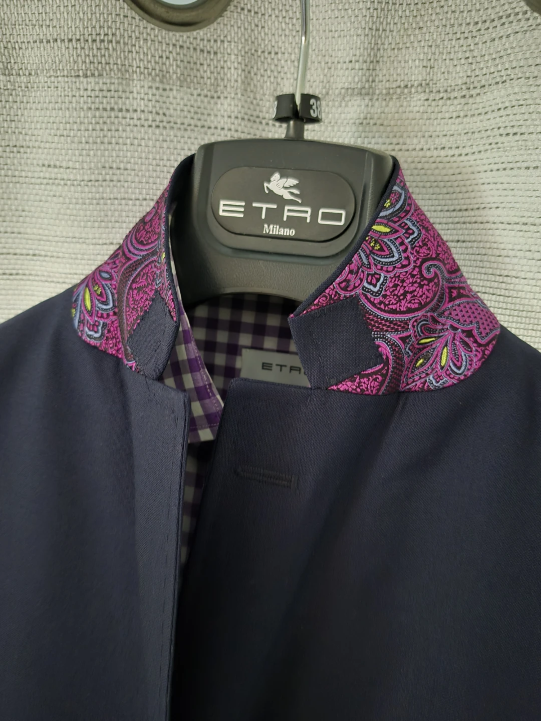 Etro Milano Men's Navy Blazer with Purple Gingham Shirt - photo 2