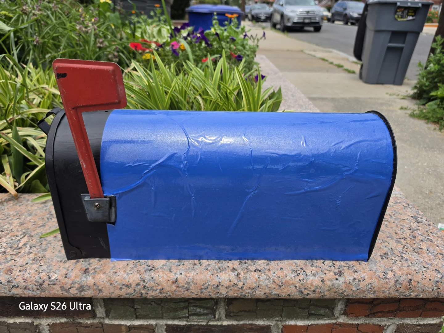 Standard Metal Post-Mount Mailbox Blue Vinyl Wrapped