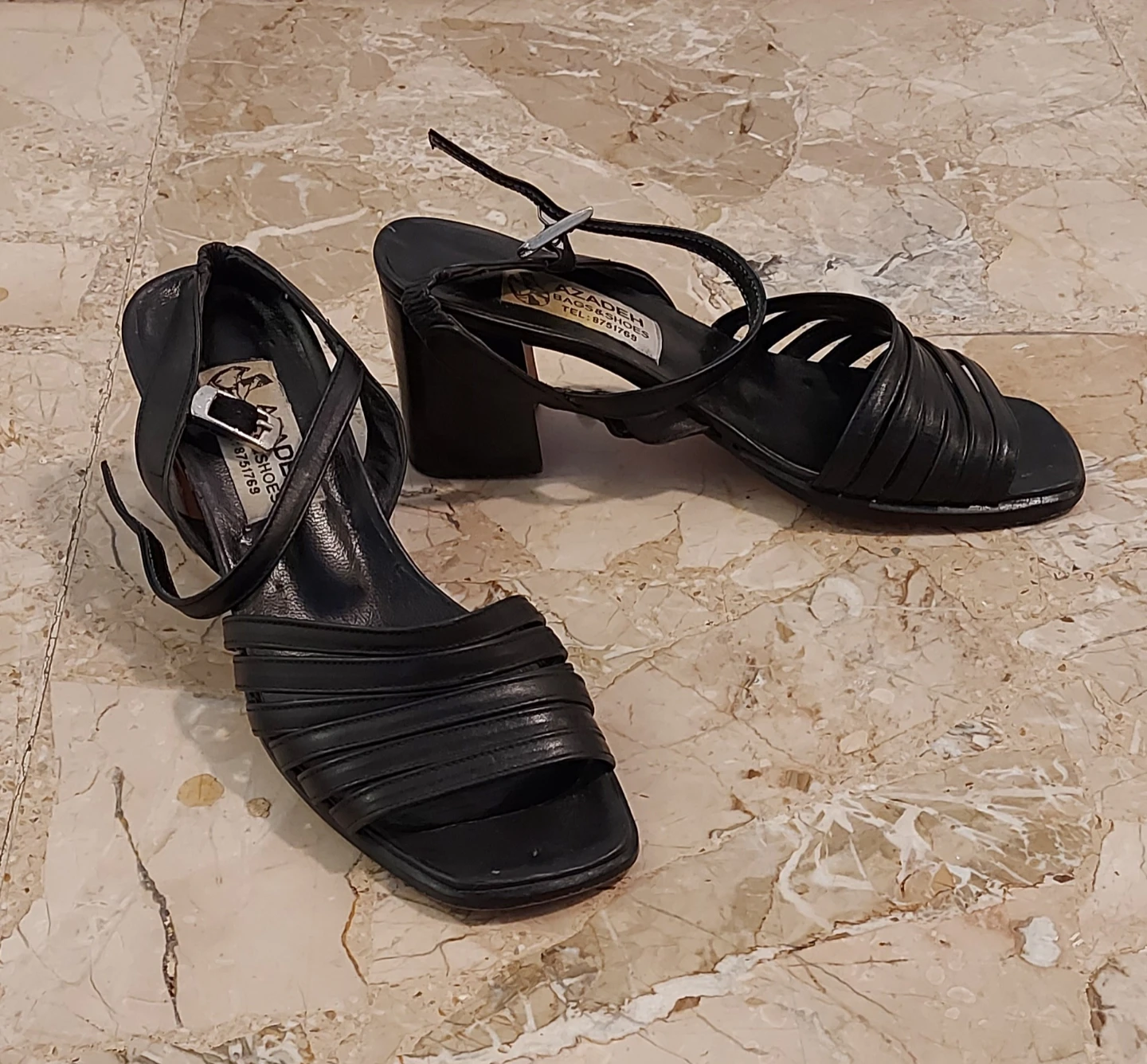 Black Leather Heeled Sandals size 37