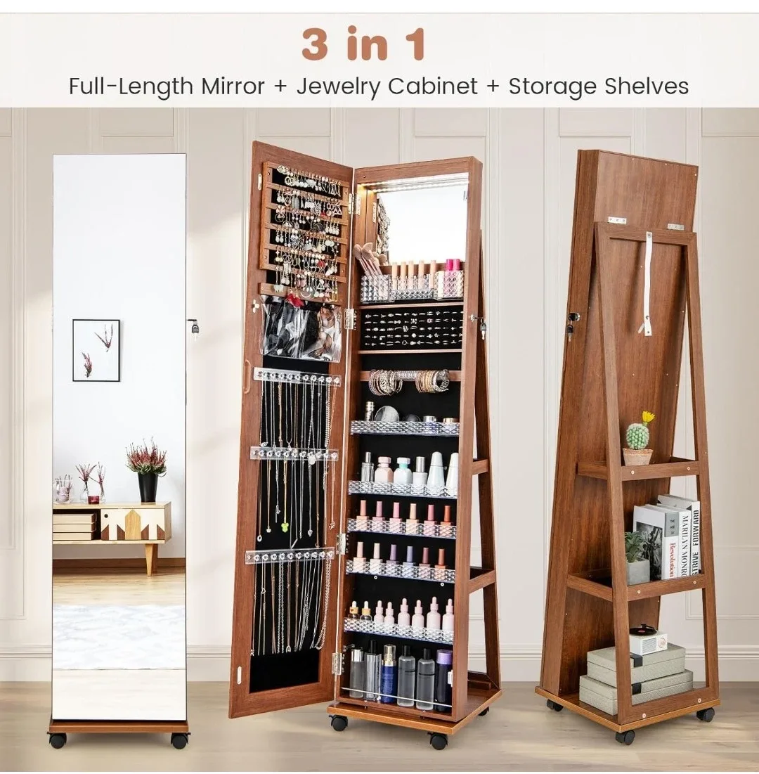 3-in-1 Full-Length Mirror Jewelry Cabinet with Storage Shelves - photo 5