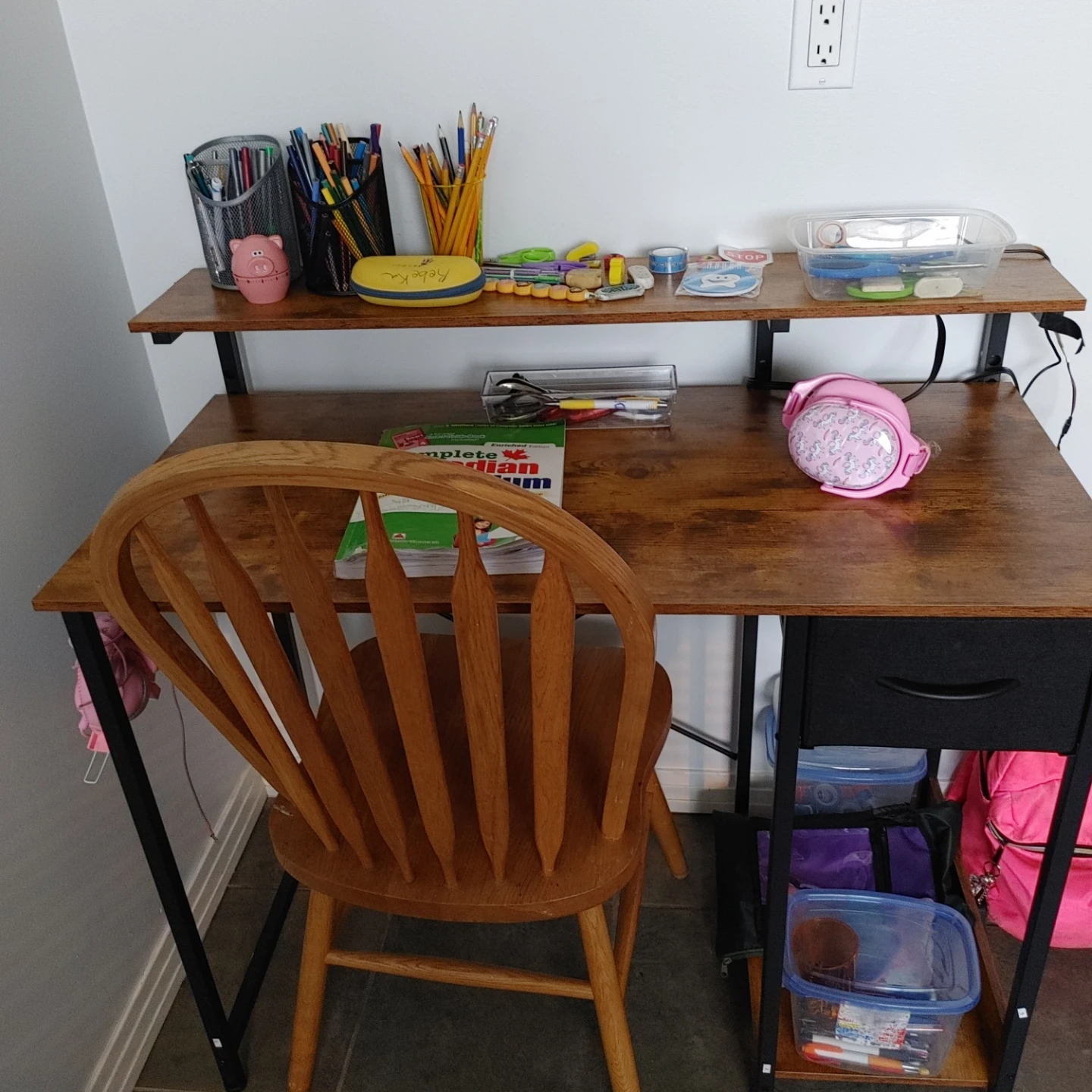 Wooden Desk with Drawer and Shelf - photo 3