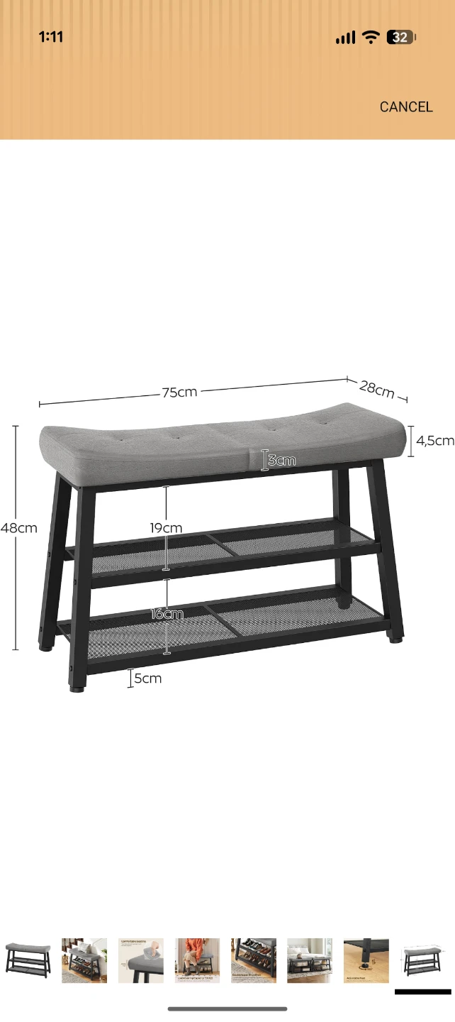 Grey Upholstered Entryway Bench with Shoe Rack - photo 2