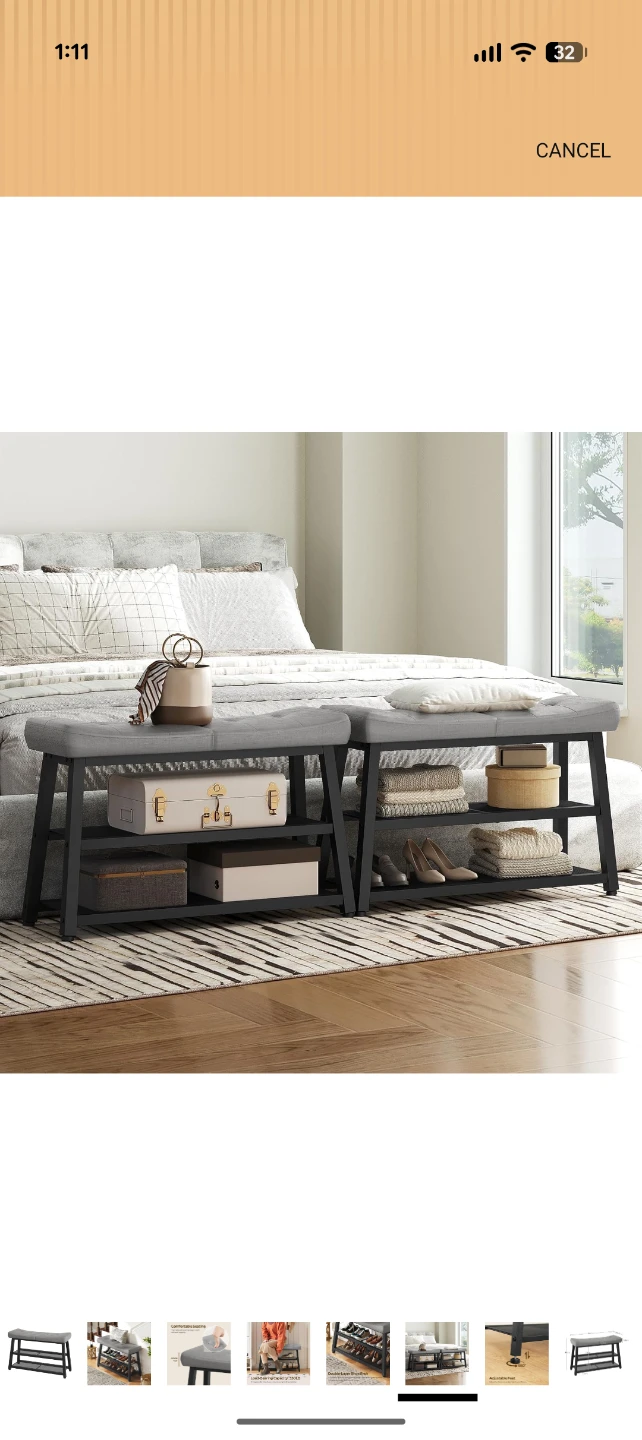 Grey Upholstered Entryway Bench with Shoe Rack - photo 3