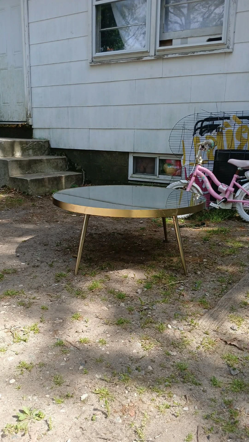 Round Glass Coffee Table with Gold Frame