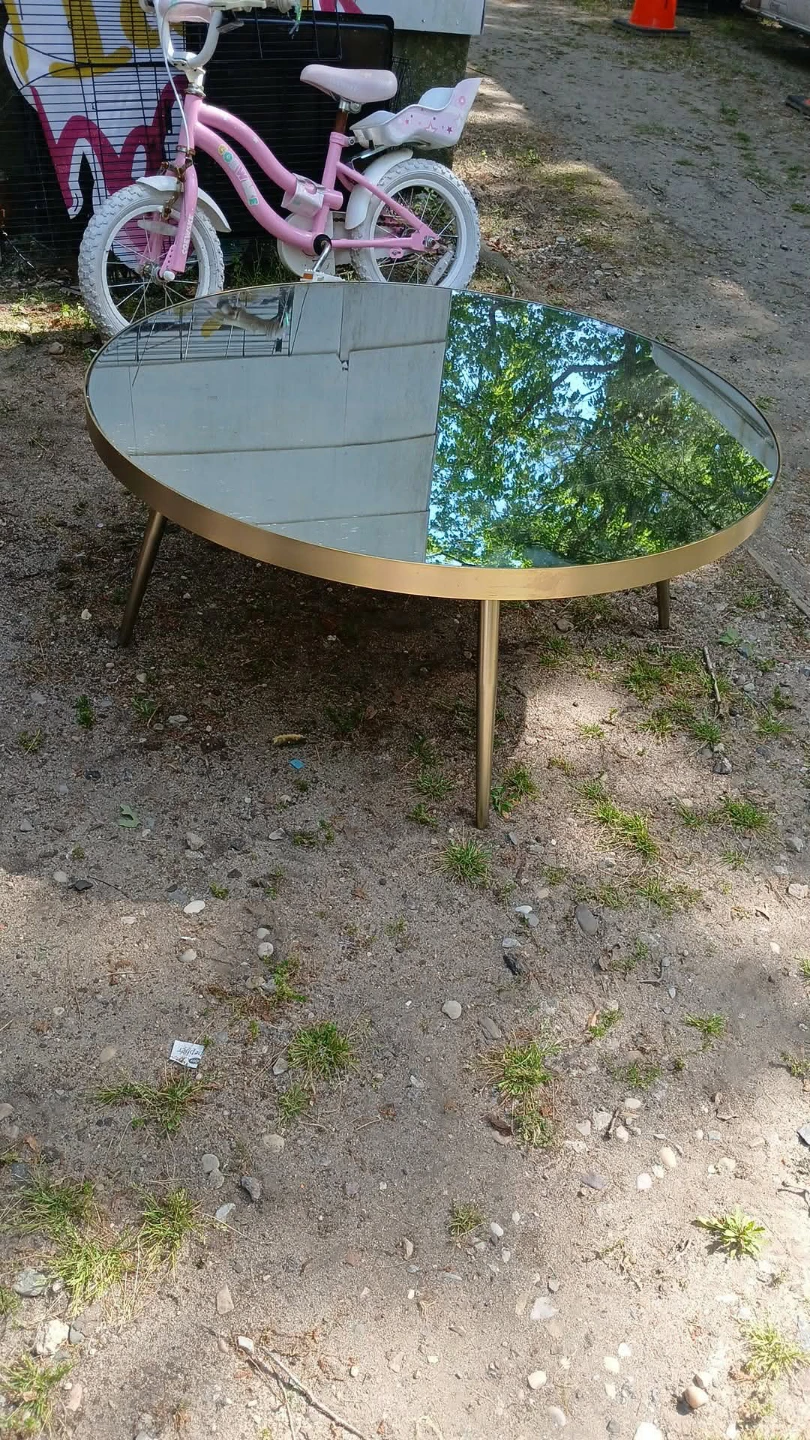 Round Glass Coffee Table with Gold Frame - photo 2