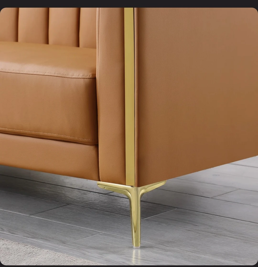 Brown Faux Leather Sofa with Gold Accents - photo 2
