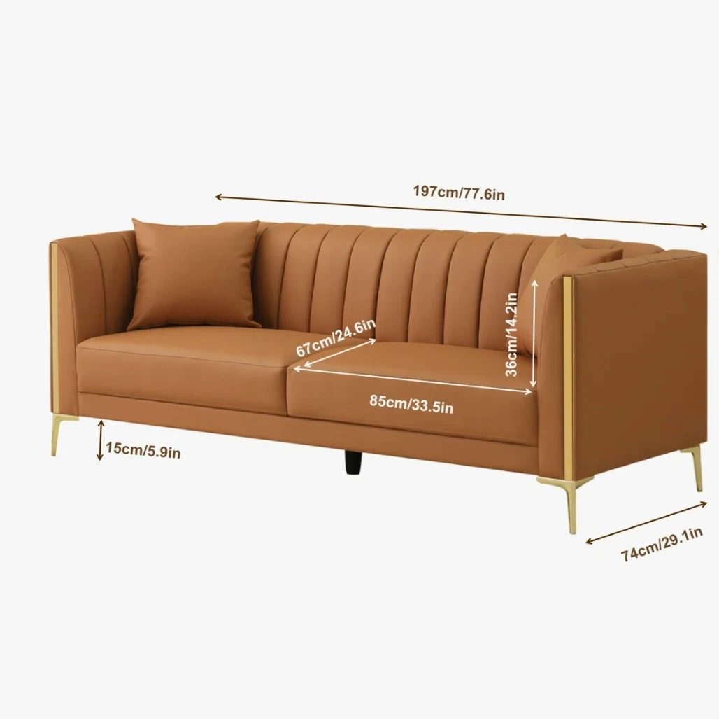 Brown Faux Leather Sofa with Gold Accents - photo 3