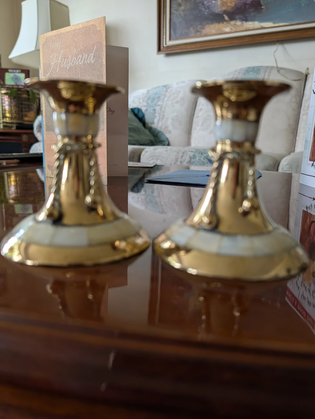 Vintage Brass and Mother of Pearl Candlestick Holders - Pair - photo 2