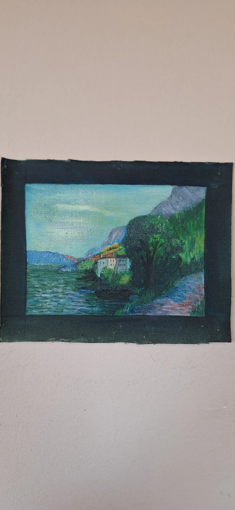 Original Landscape Oil Painting of a Lakeside Village