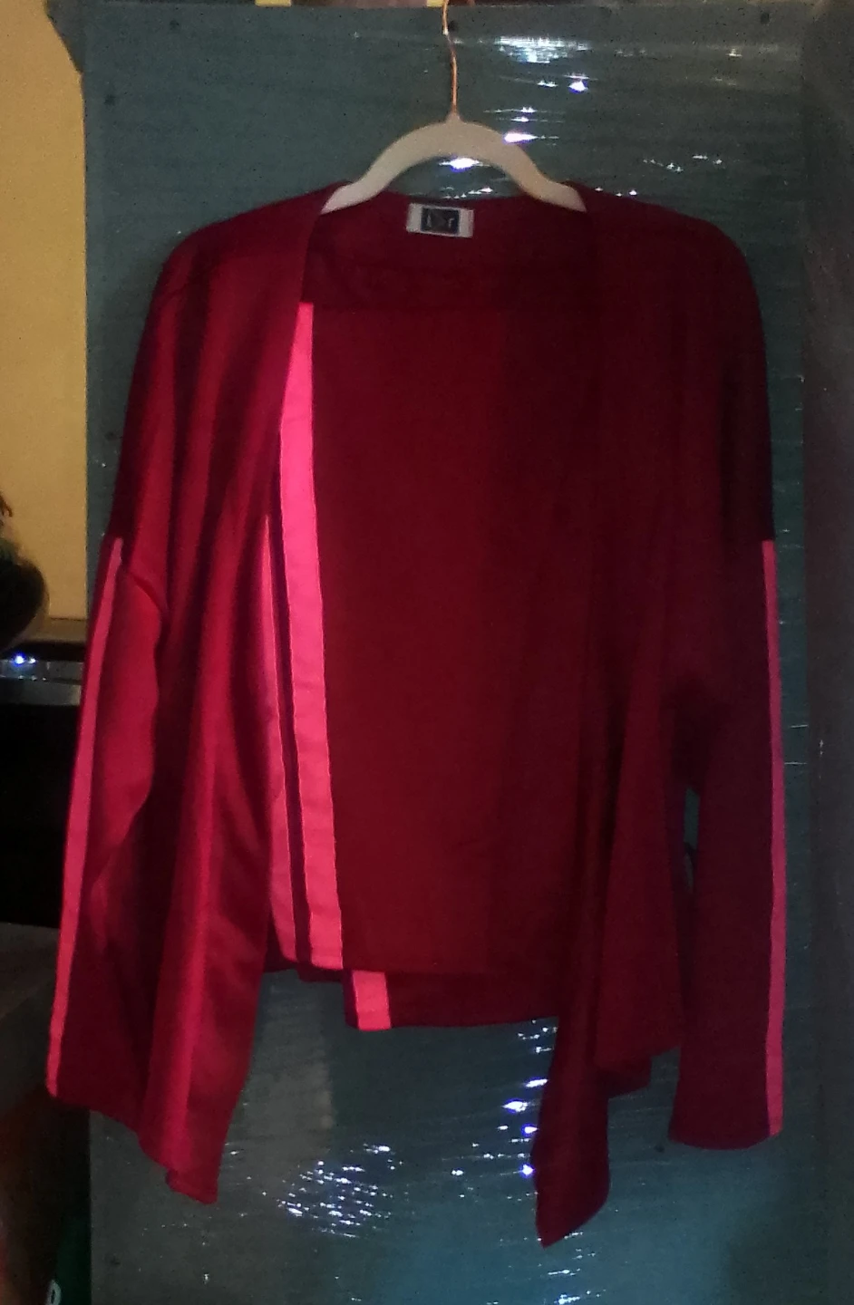 Red Cardigan with Matching Pants with Pink Stripes