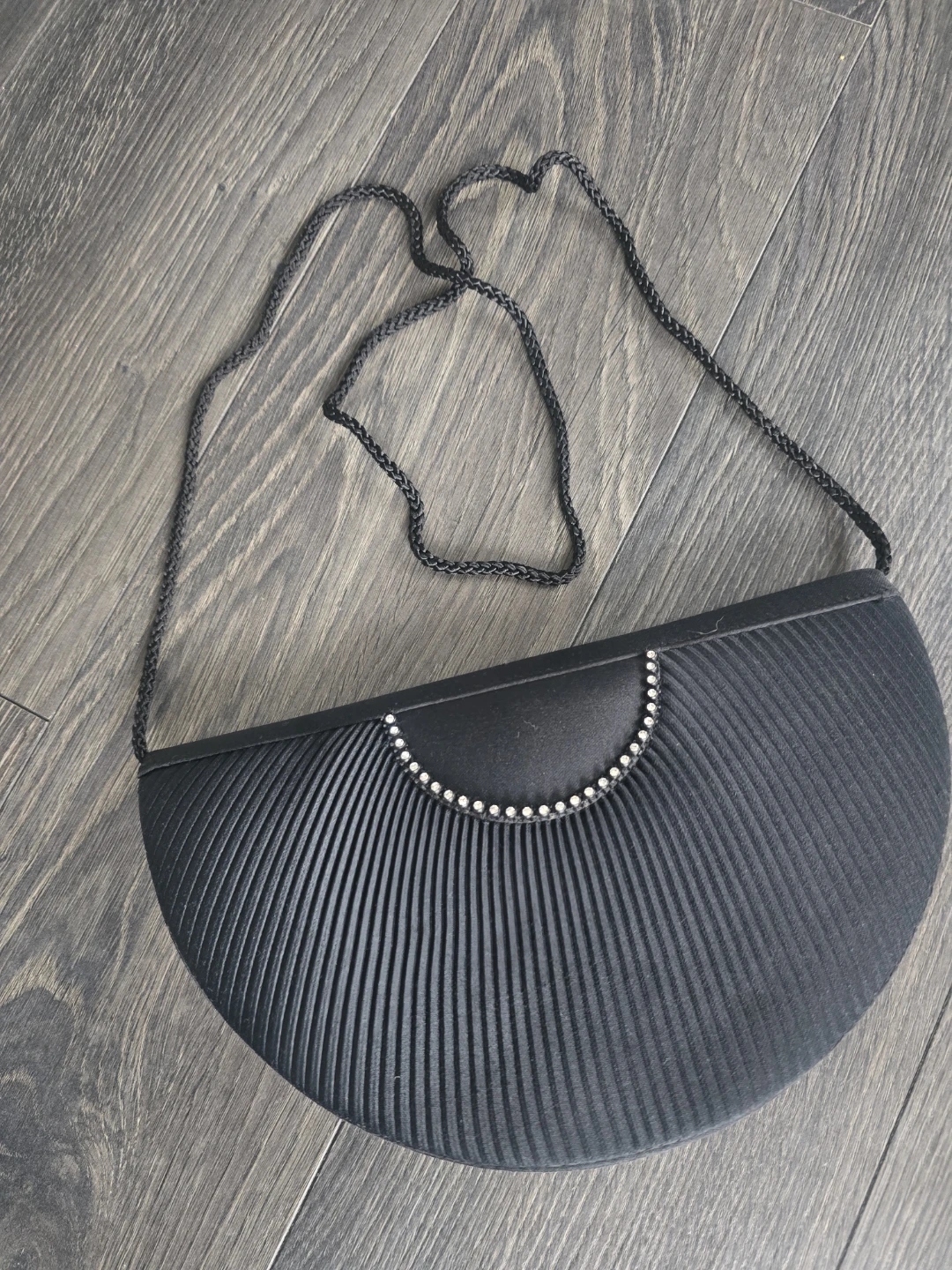 Black evening clutch with beaded trim