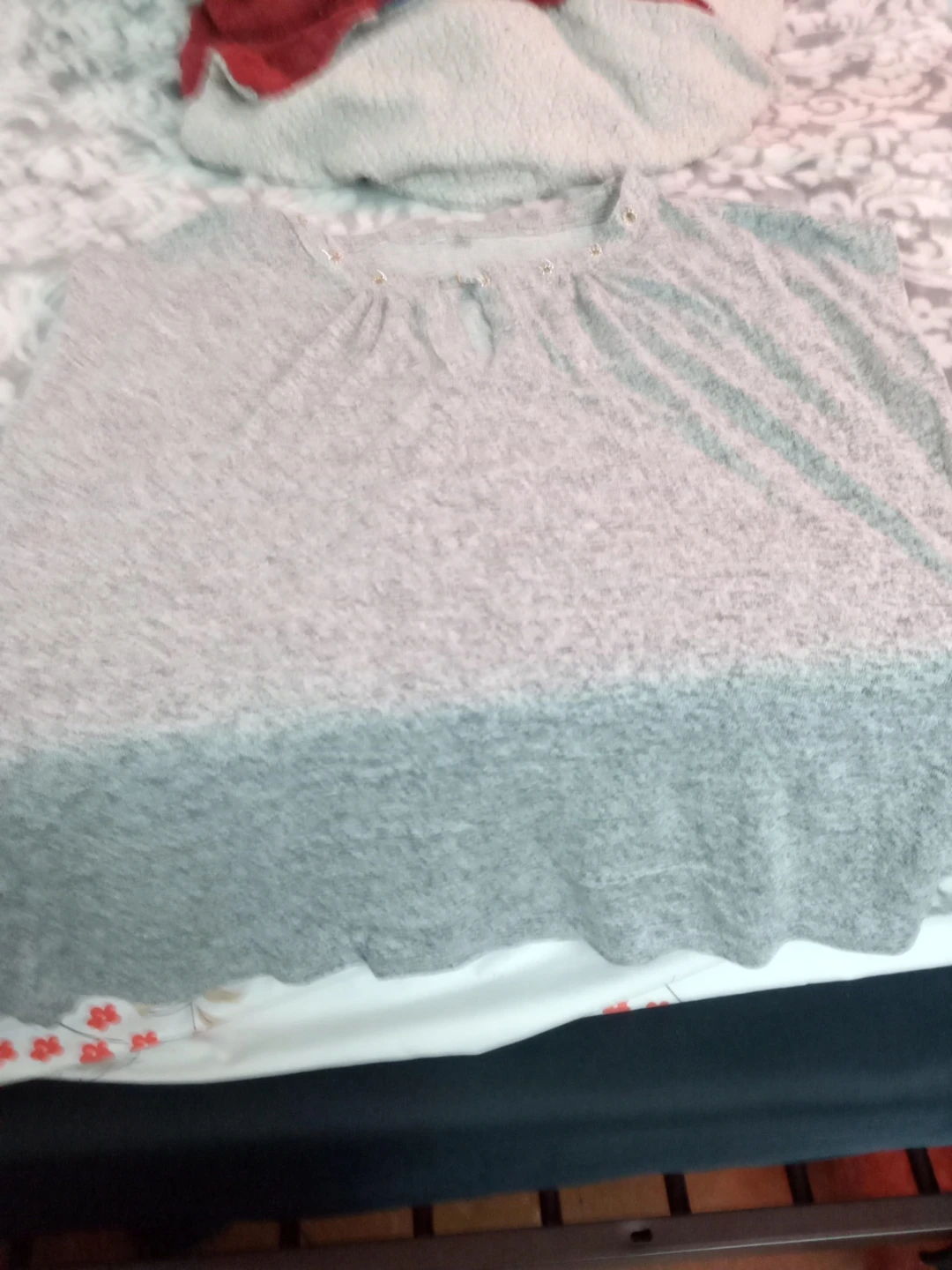 Gray Knit Top with Keyhole Neckline