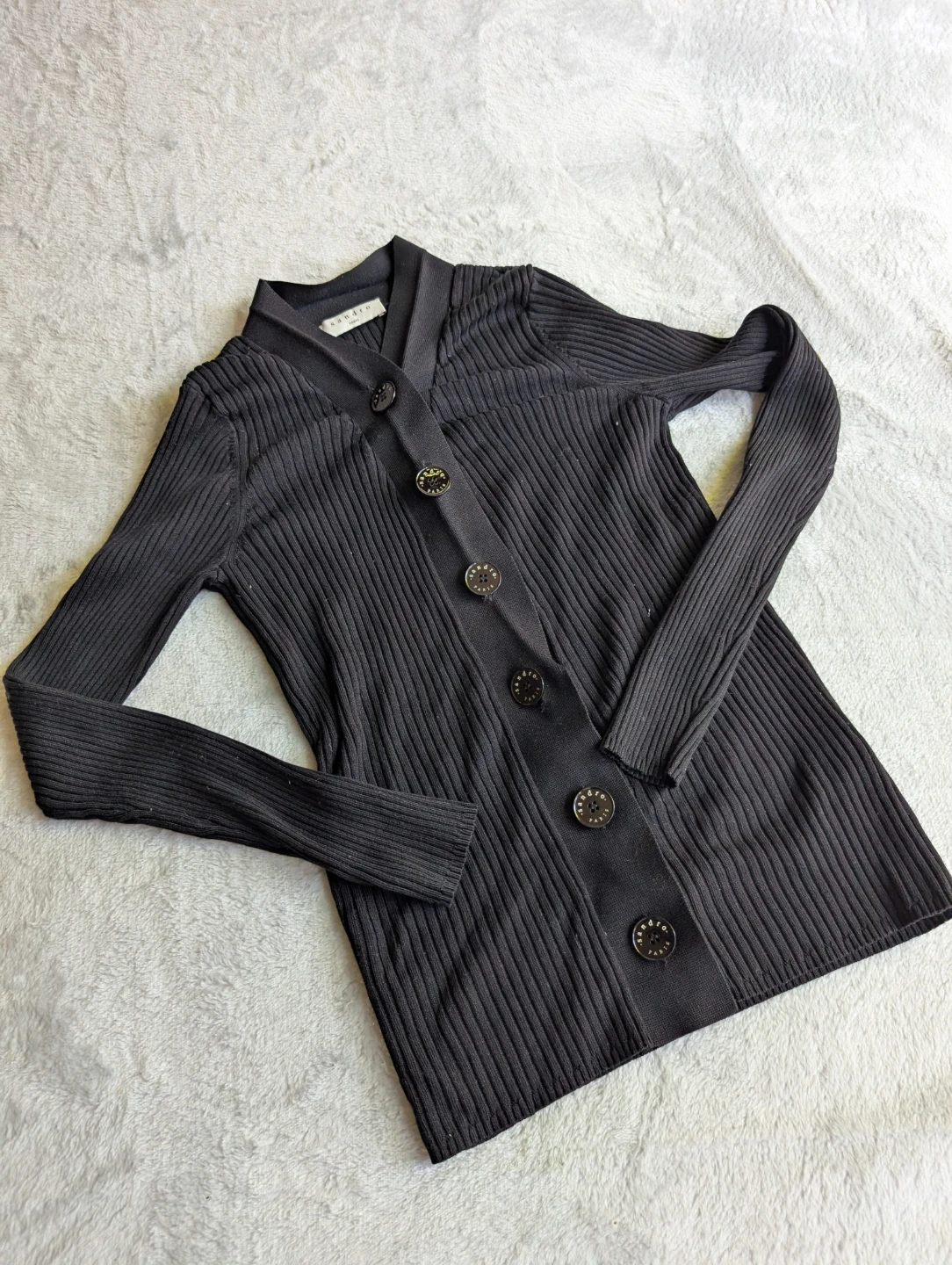 ⚽⚽Sandro Paris Black Ribbed Button-Up Cardigan - photo 3